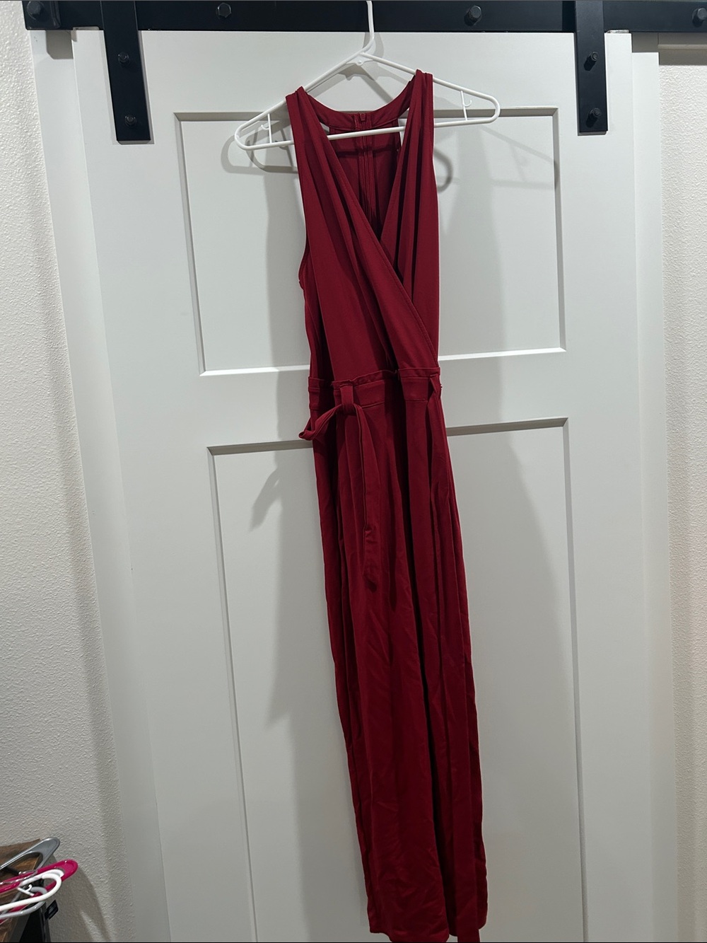 Sleeveless Wrap-Style Maxi Dress in Deep Red